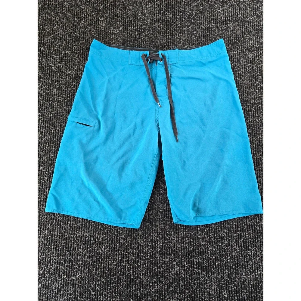 Mens Solid Blue Board Shorts‎ Swim Trunks Size 32 Stretch Quick Dry Beachwear